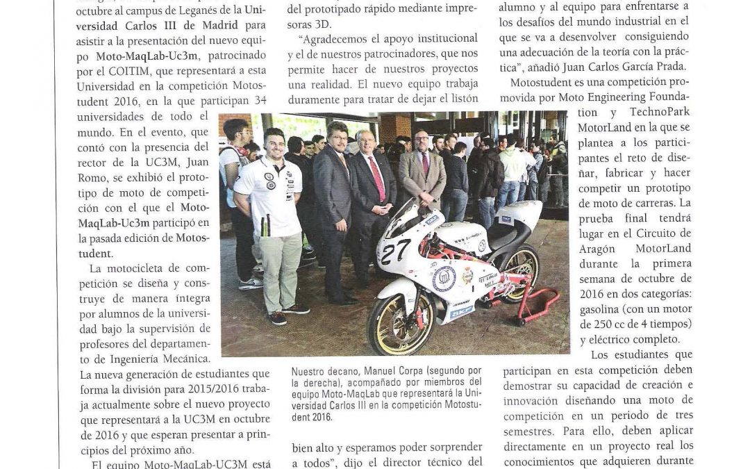 COITIM sponsors the new Moto-Maqlab-Uc3m